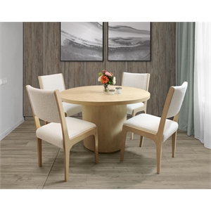 Flagstaff 5-Piece 48&quot Round Dining Set with 4 Ash Boucle Chairs in Ivory