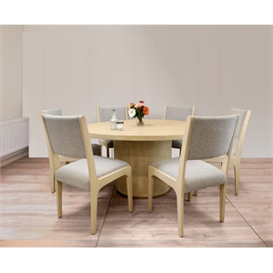 Flagstaff 7-Piece 60&quot Round Dining Set With 6 Ash Boucle Chairs In Gray