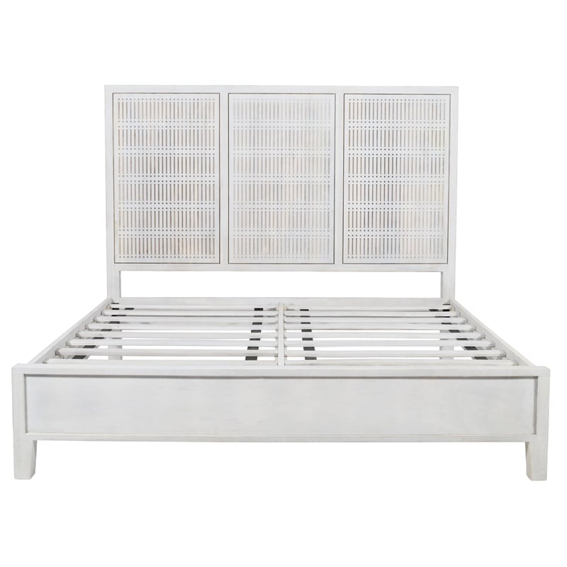 Sarah Queen Sized Mango Solid Wood Bed with Brushed Ivory Finish