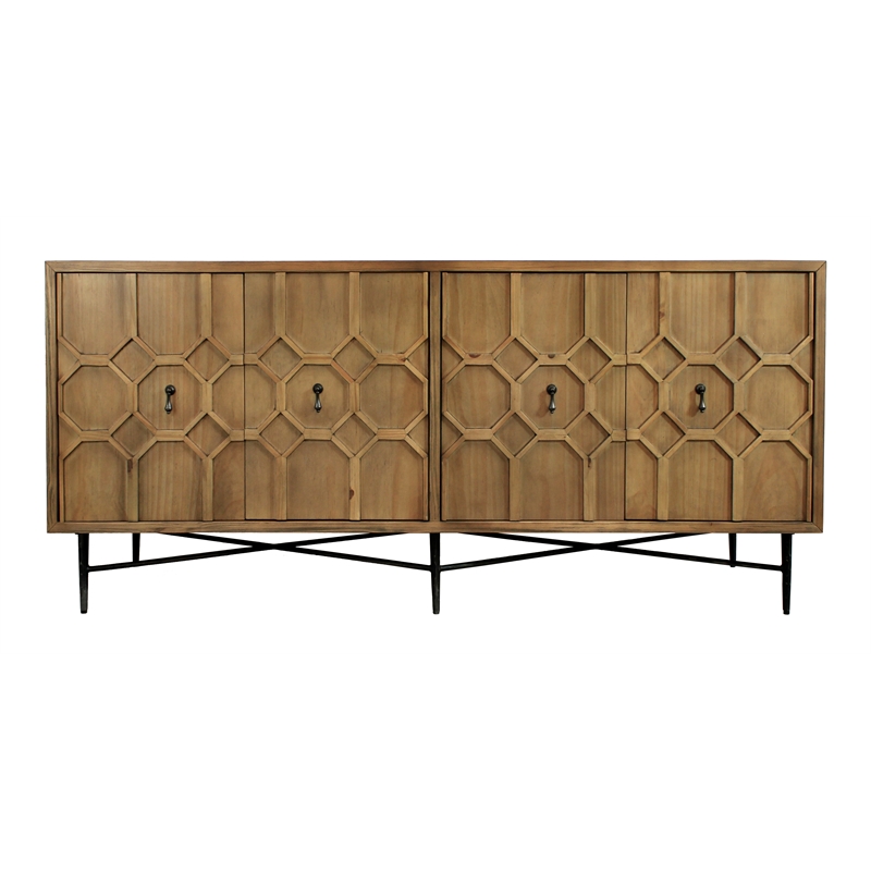 Samara 4-Door Recycled Pine Wood Sideboard in Natural Finish