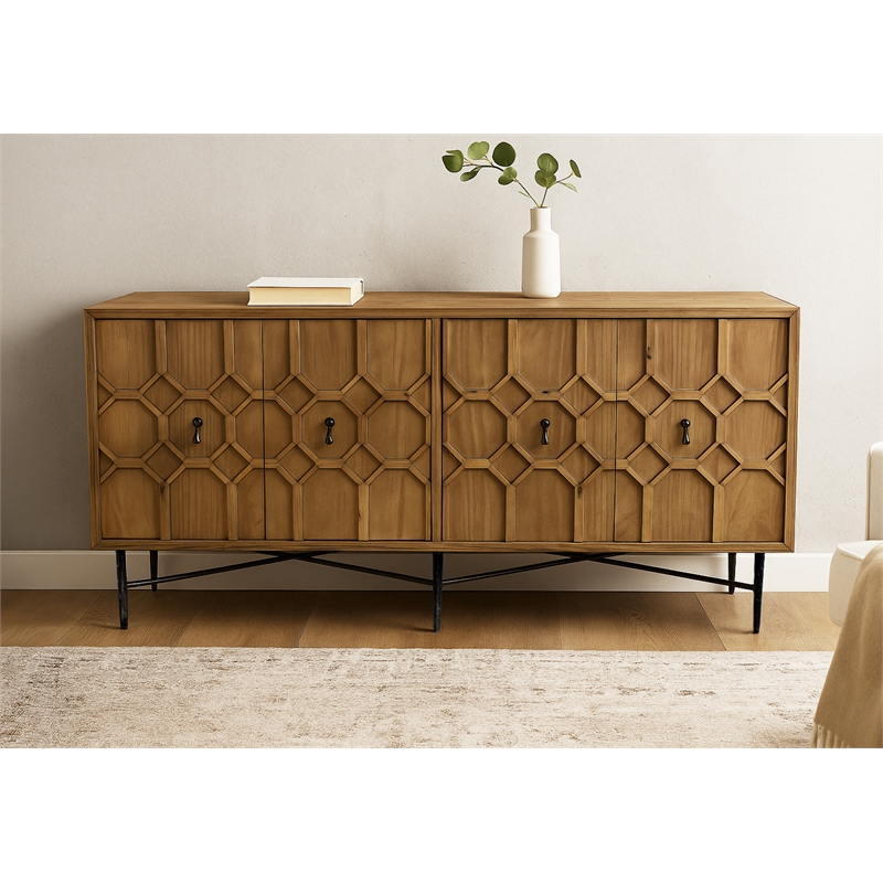 Samara 4-Door Recycled Pine Wood Sideboard in Natural Finish