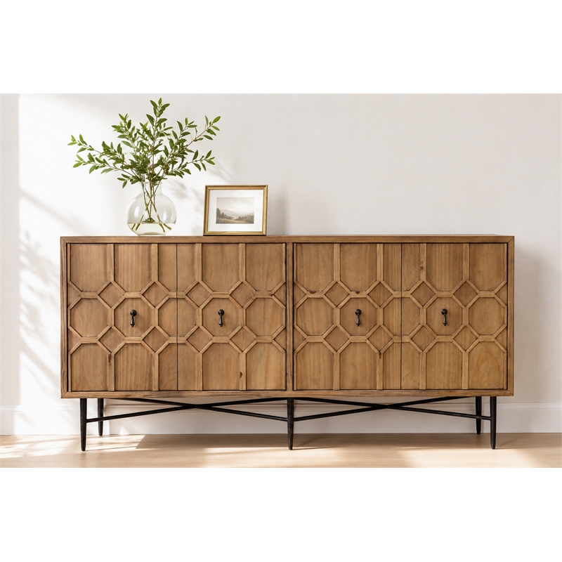 Samara 4-Door Recycled Pine Wood Sideboard in Natural Finish