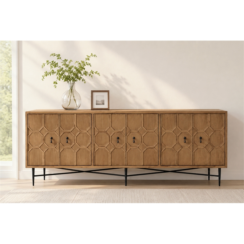 Samara 6-Door Recycled Pine Wood Sideboard in a Natural Finish