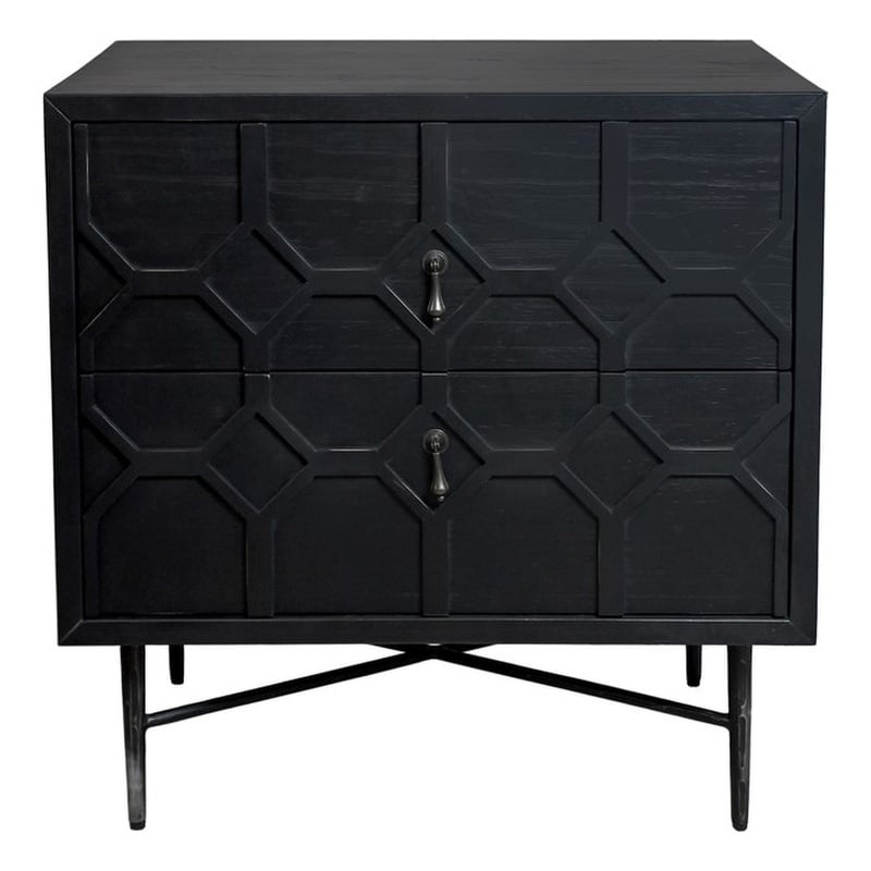 Samara 2-Drawer Recycled Pine Wood Nightstand on an Iron Base
