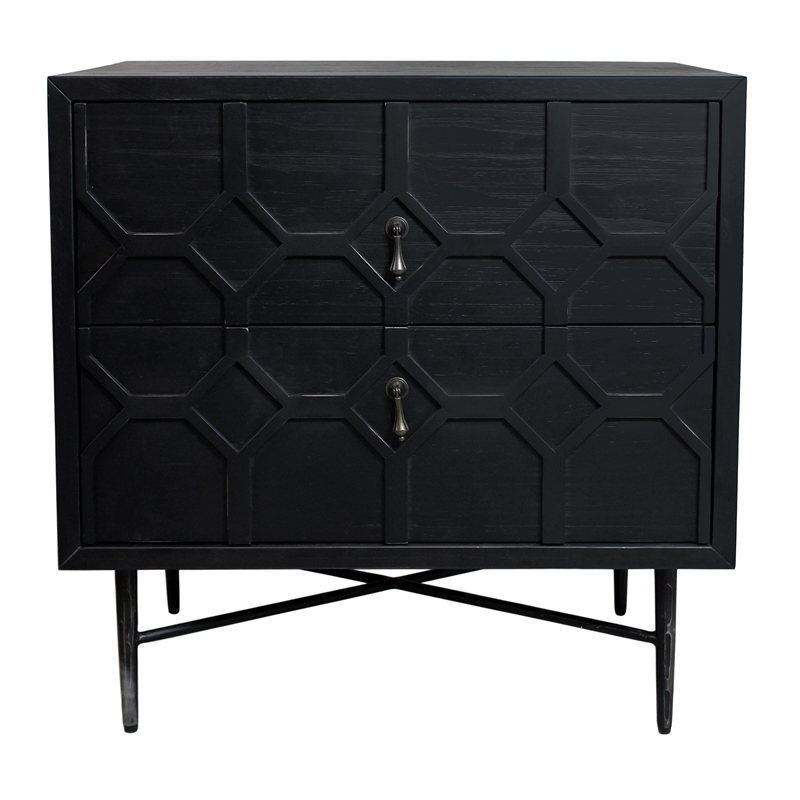 Samara 2-Drawer Recycled Pine Wood Nightstand on an Iron Base