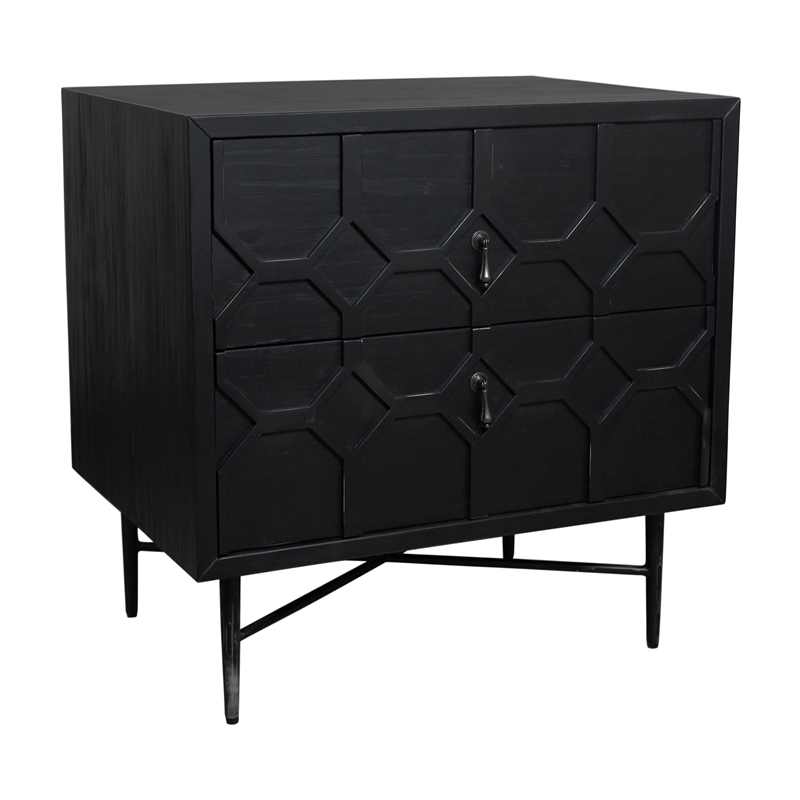 Samara 2-Drawer Recycled Pine Wood Nightstand on an Iron Base