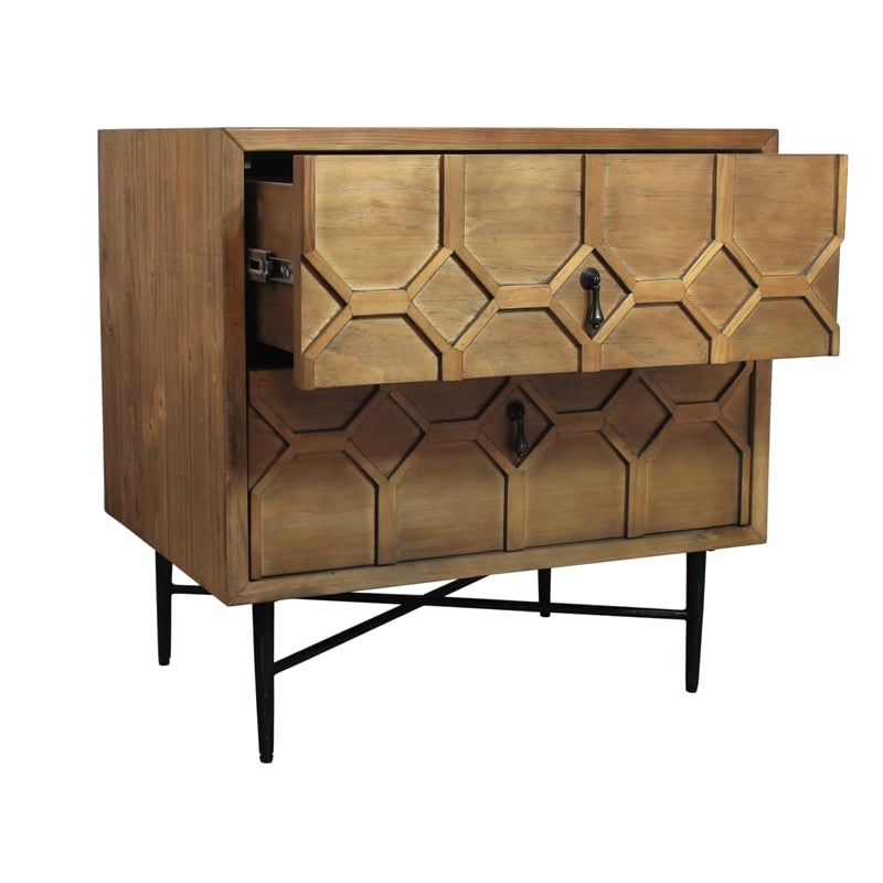 Samara 2-Drawer Recycled Pine Wood Nightstand in Natural Finish