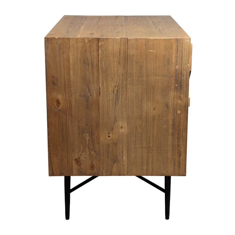 Samara 2-Drawer Recycled Pine Wood Nightstand in Natural Finish