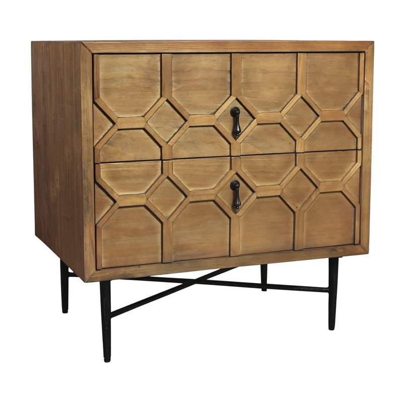Samara 2-Drawer Recycled Pine Wood Nightstand in Natural Finish