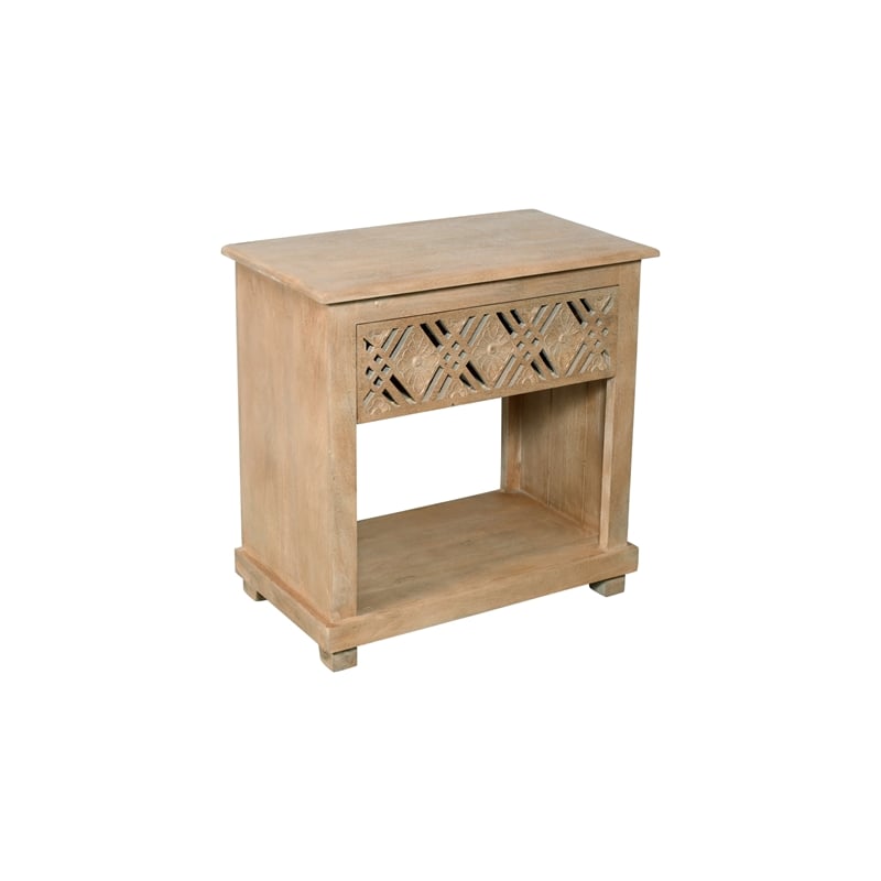 Manny 1-Drawer Solid Wood Nightstand in a Seadrift Beige Finish