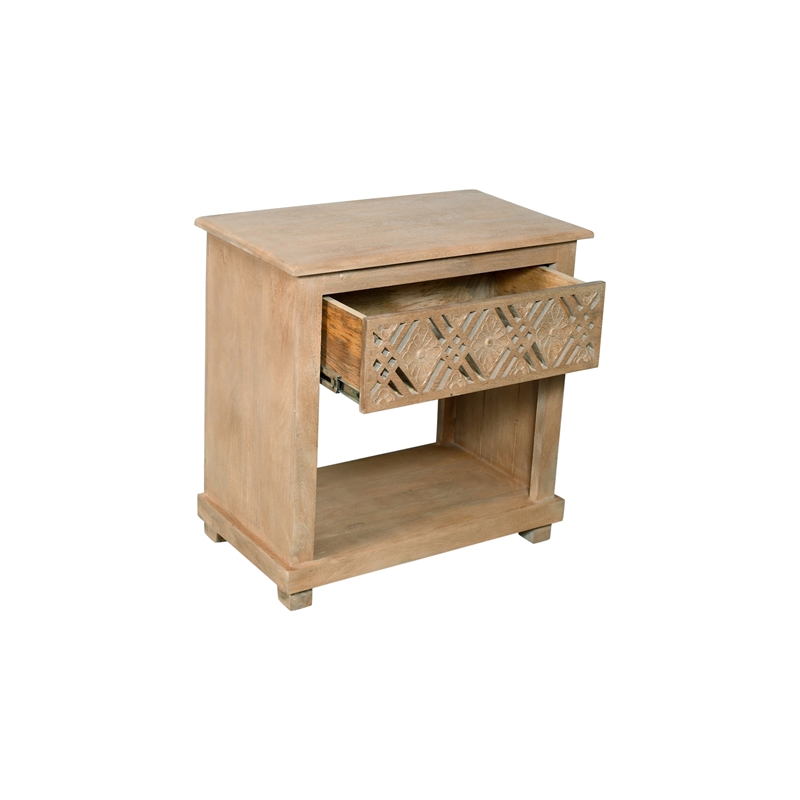 Manny 1-Drawer Solid Wood Nightstand in a Seadrift Beige Finish