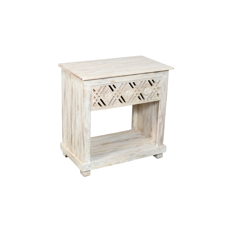 Manny 1-Drawer Solid Wood Nightstand in a Distressed White Finish