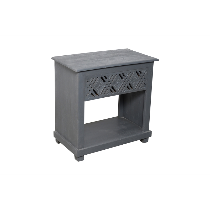 Manny 1-Drawer Solid Wood Nightstand With Metal Glides in Gray Finish