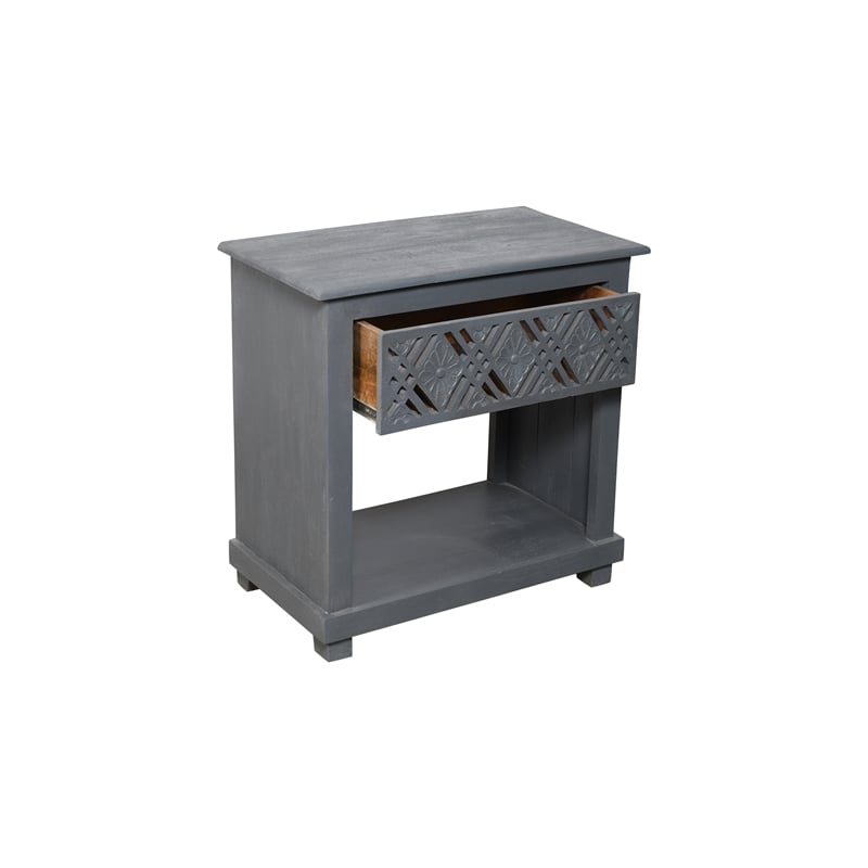 Manny 1-Drawer Solid Wood Nightstand With Metal Glides in Gray Finish