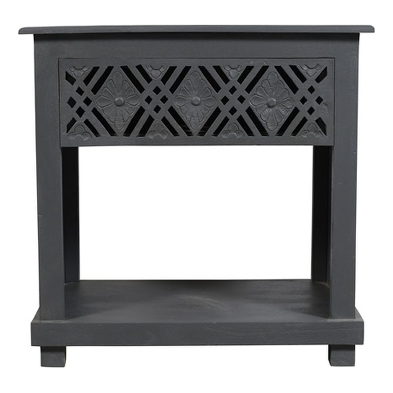 Manny 1-Drawer Solid Wood Nightstand With Metal Glides in Gray Finish