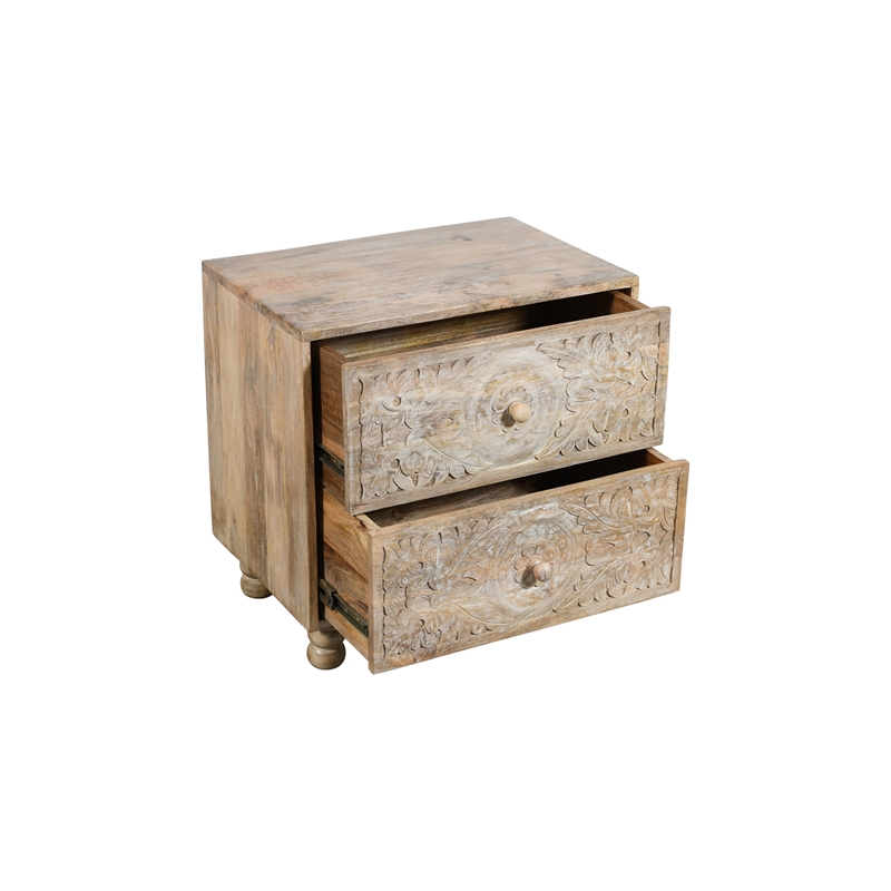 Cory 2-Drawer Solid Wood Nightstand With Metal Glides in Natural Finish