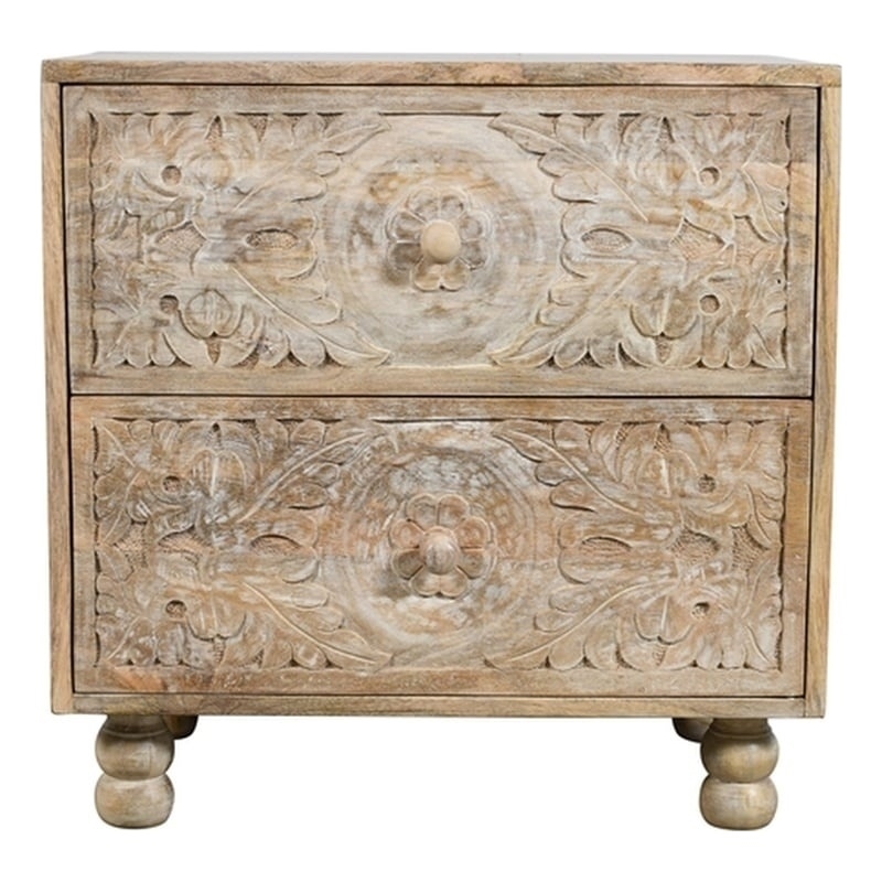 Cory 2-Drawer Solid Wood Nightstand With Metal Glides in Natural Finish