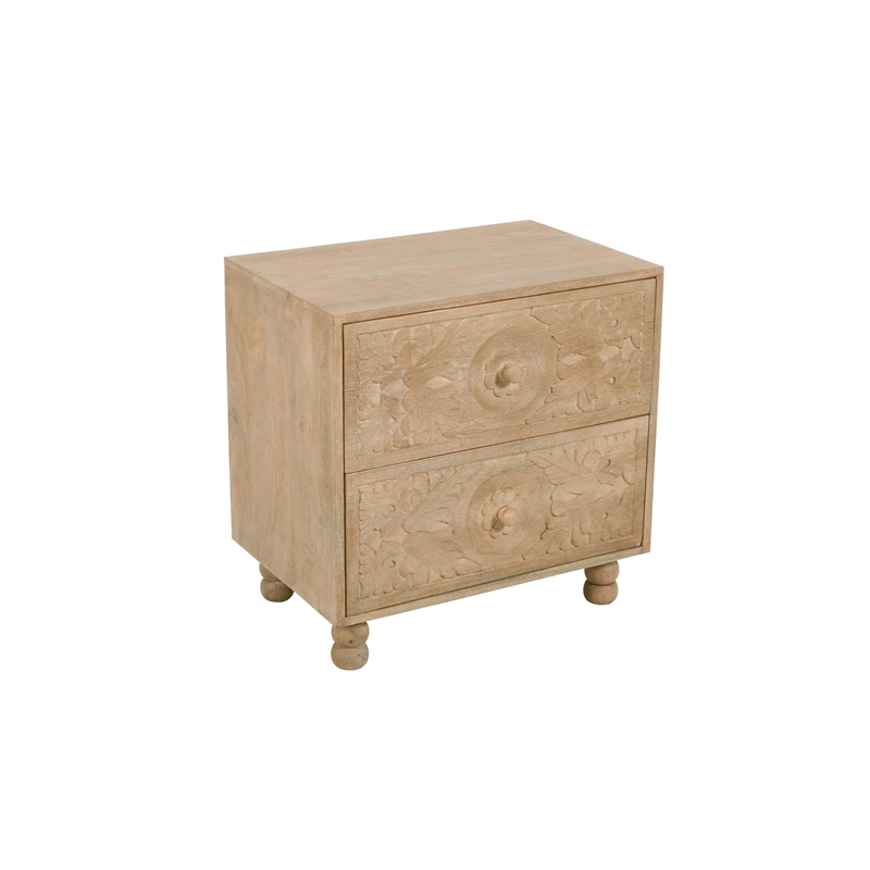 Cory 2-Drawers Solid Wood Nightstand With Metal Glides in Seadrift Beige Finish
