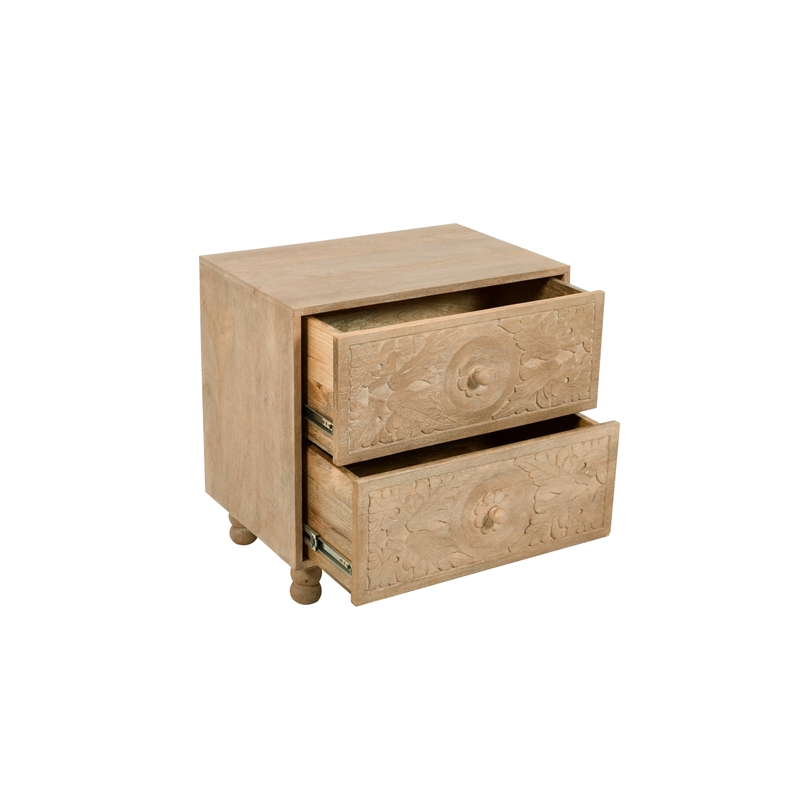 Cory 2-Drawers Solid Wood Nightstand With Metal Glides in Seadrift Beige Finish