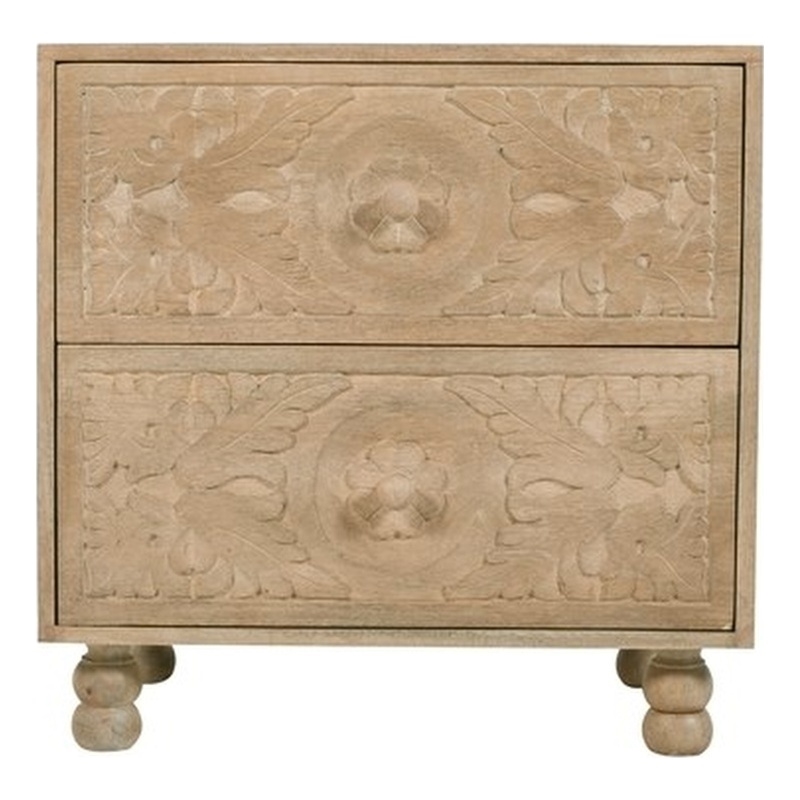 Cory 2-Drawers Solid Wood Nightstand With Metal Glides in Seadrift Beige Finish