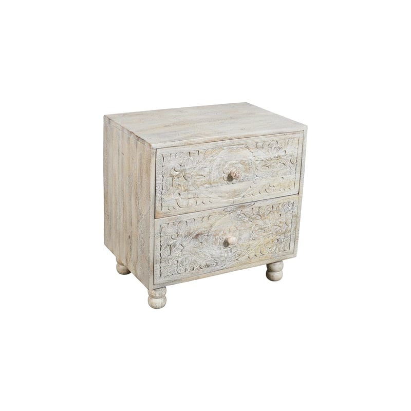 Cory 2-Drawer Solid Wood Nightstand With Distressed White Finish