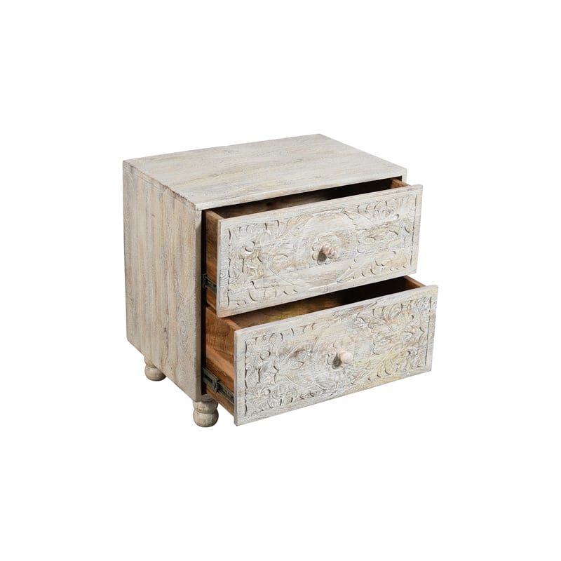 Cory 2-Drawer Solid Wood Nightstand With Distressed White Finish