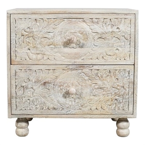 Cory 2-Drawer Solid Wood Nightstand With Distressed White Finish