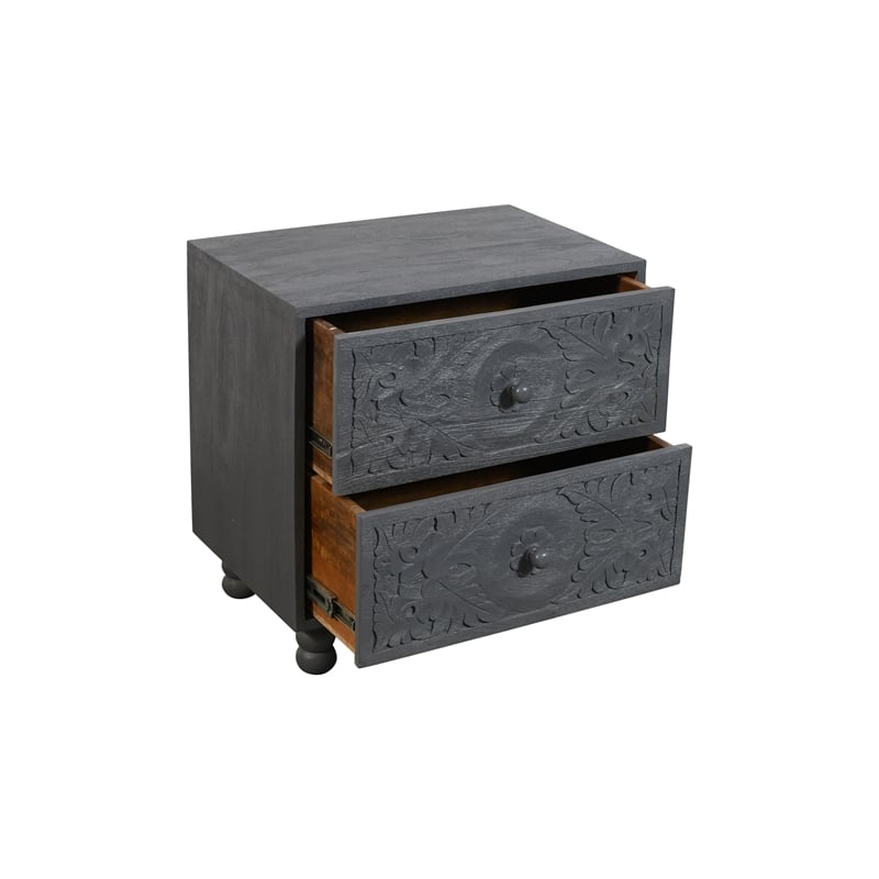 Cory 2-Drawer Solid Wood Nightstand With Metal Glides in Gray Finish