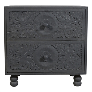 Cory 2-Drawer Solid Wood Nightstand With Metal Glides in Gray Finish