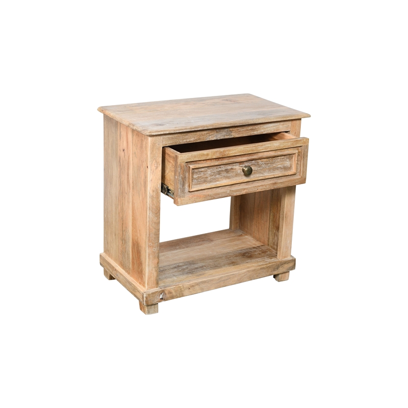 Jenna 1-Drawer Solid Wood Nightstand With Metal Glides in Natural Finish