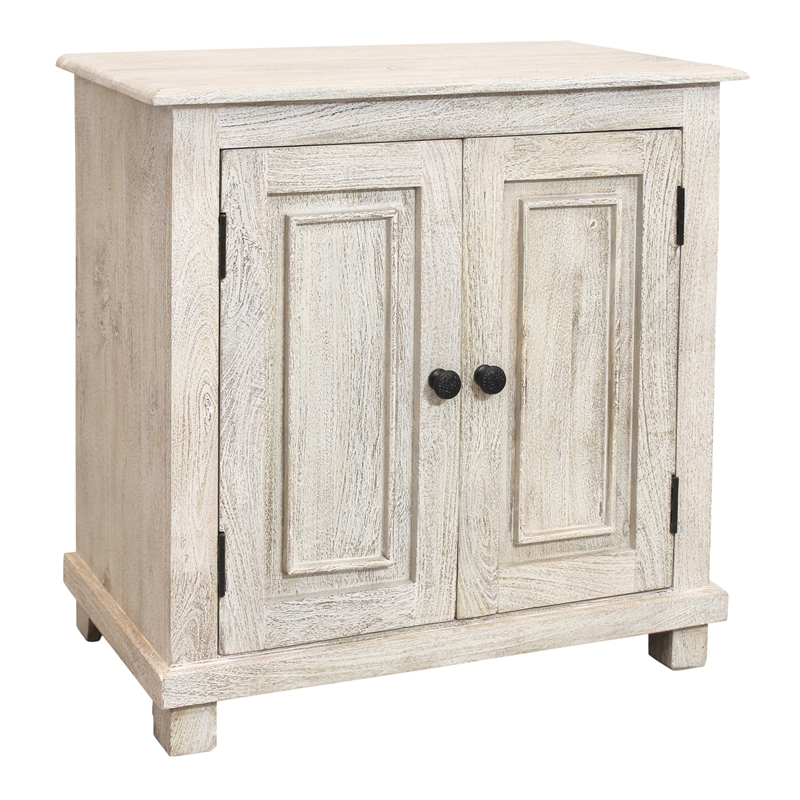 Jenna 2-Door Solid Wood Nightstand in a Distressed White Finish