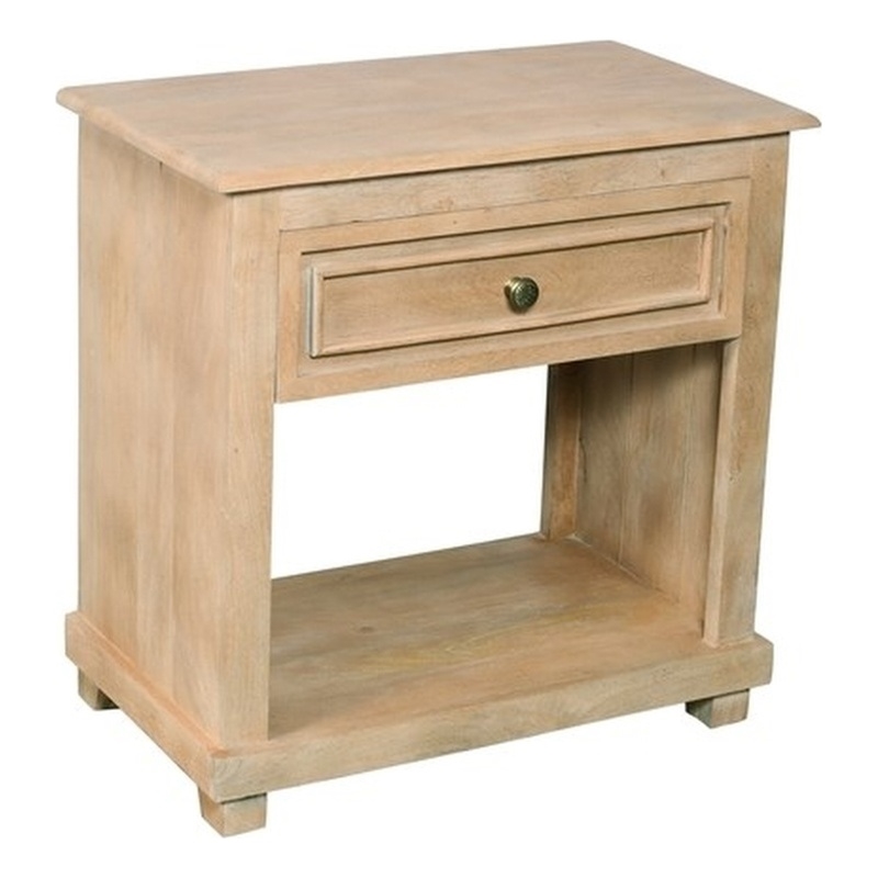 Jenna 1-Drawer Solid Wood Nightstand With Metal Glides in Seadrift Beige Finish