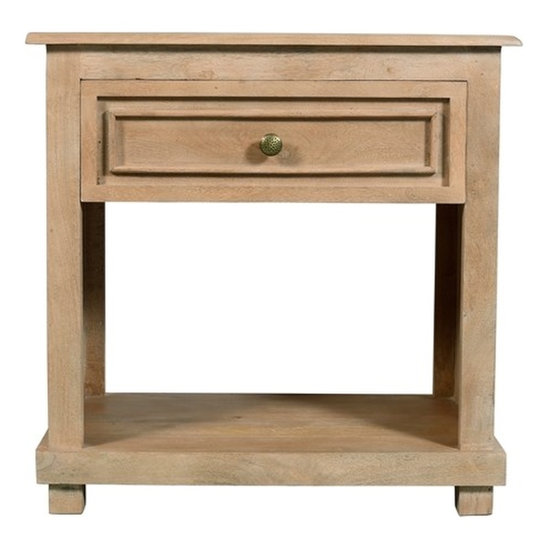 Jenna 1-Drawer Solid Wood Nightstand With Metal Glides in Seadrift Beige Finish