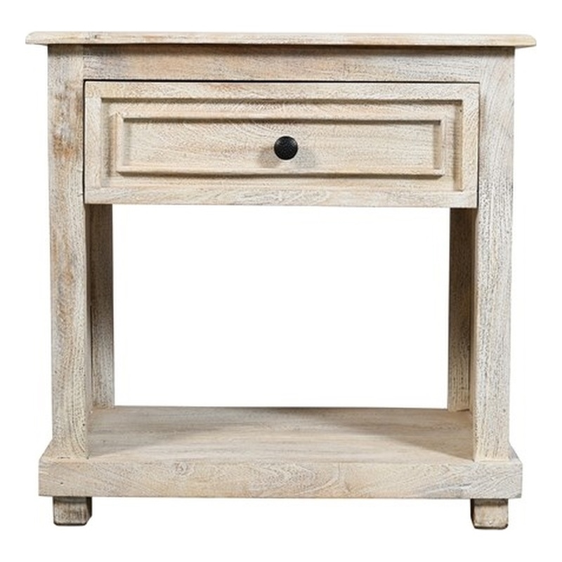 Jenna 1-Drawer Solid Wood Nightstand in a Distressed White Finish