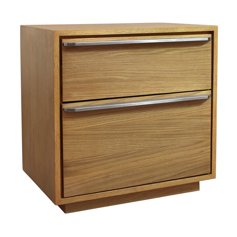Sarasota 2-Drawer Oak Wood Nightstand with Metal Handles in Natural Finish