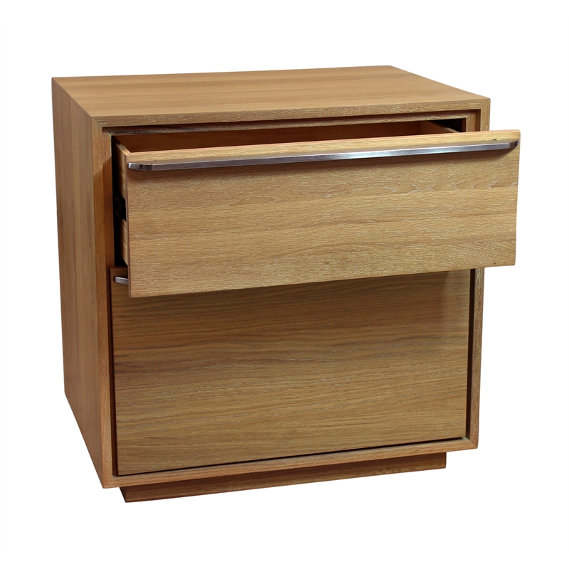 Sarasota Large 2-Drawer Oak Wood Nightstand with Metal Handles in Natural Finish