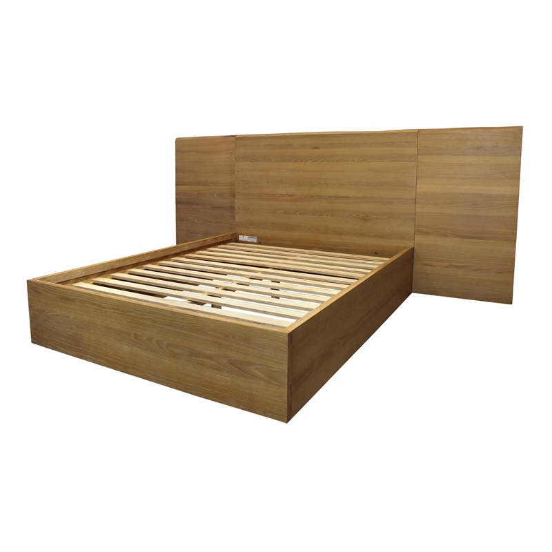 Sarasota Oak Wood Platform Queen Bed with Wings in a Natural Finish