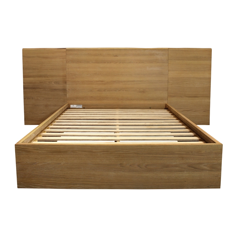 Sarasota Oak Wood Platform Queen Bed with Wings in a Natural Finish