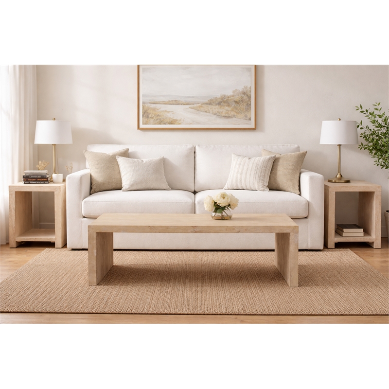 Mir 3-Piece Solid Wood Coffee and End Table Set in Brushed White Finish