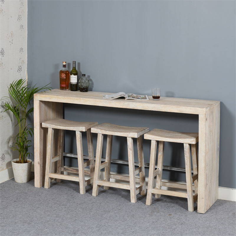 Montez 4-Piece Solid Wood Bar Table and Stools Set in Brushed White Finish