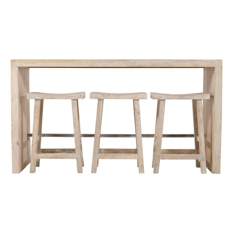 Montez 4-Piece Solid Wood Bar Table and Stools Set in Brushed White Finish