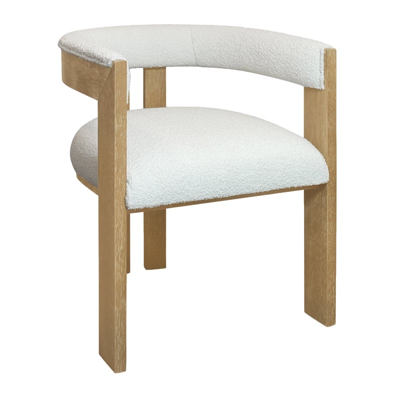 Trish Solid Wood Dining Arm Chair with Ivory Boucle Fabric and Down-Filled Seat
