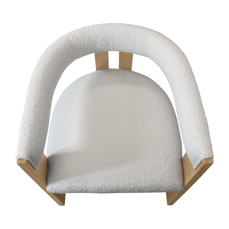 Trish Solid Wood Dining Arm Chair with Ivory Boucle Fabric and Down-Filled Seat