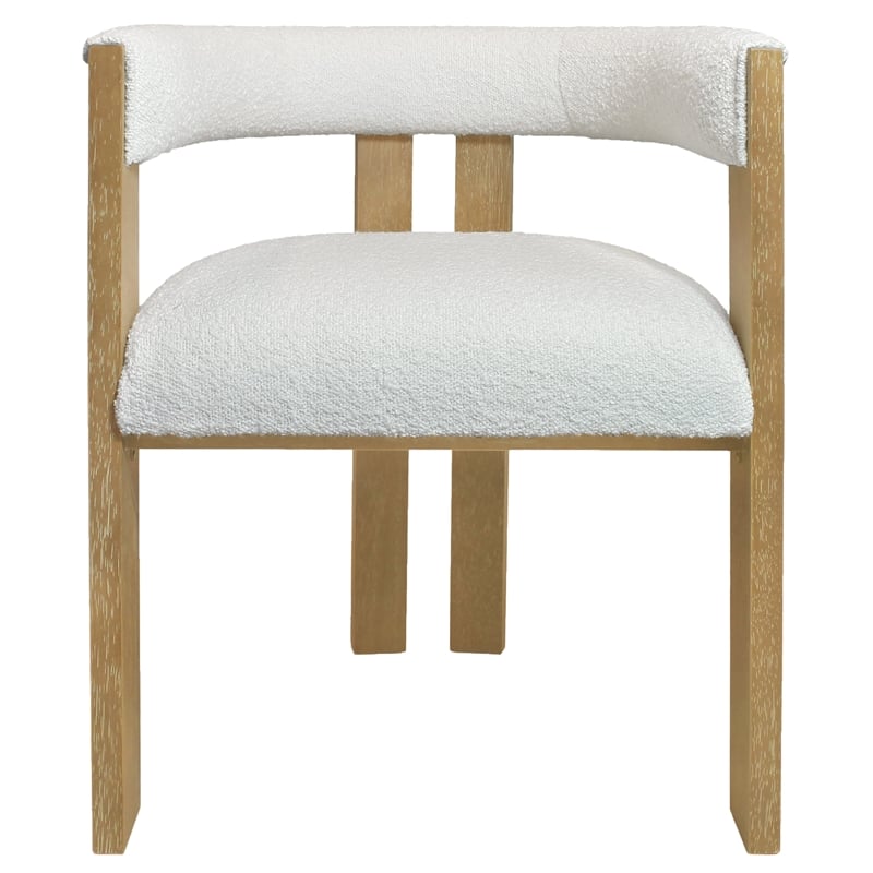 Trish Solid Wood Dining Arm Chair with Ivory Boucle Fabric and Down-Filled Seat