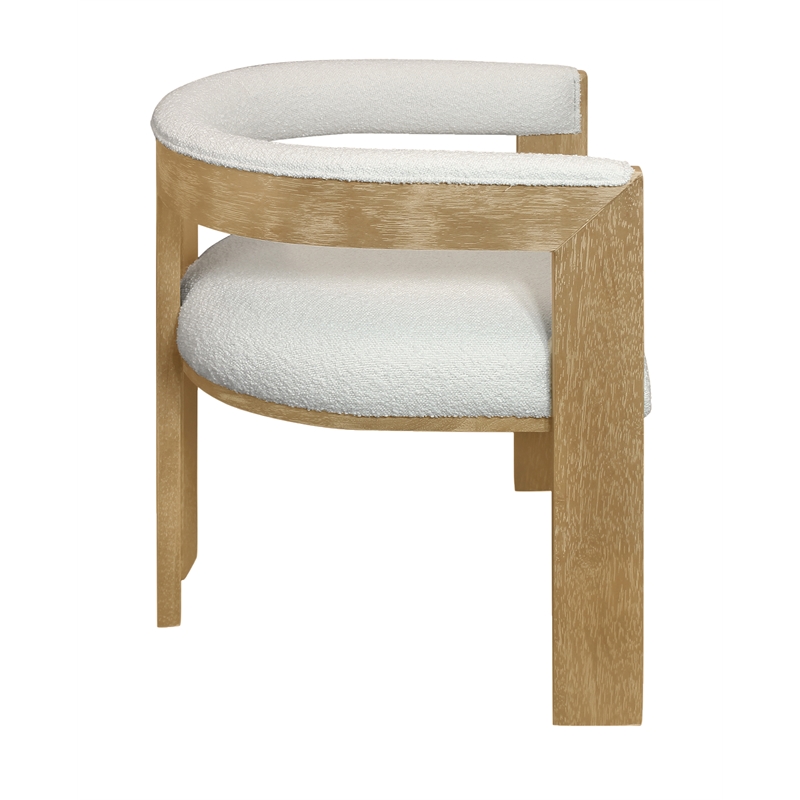 Trish Solid Wood Dining Arm Chair with Ivory Boucle Fabric and Down-Filled Seat