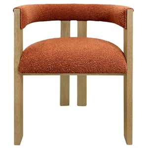 Trish Solid Wood Dining Arm Chair with Rust Orange Boucle Fabric and Down Seat