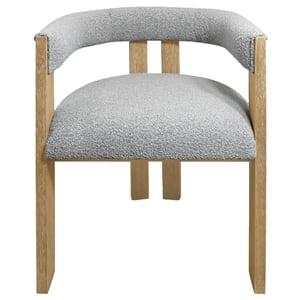 Trish Solid Wood Dining Arm Chair with Silver Boucle Fabric and Down-Filled Seat