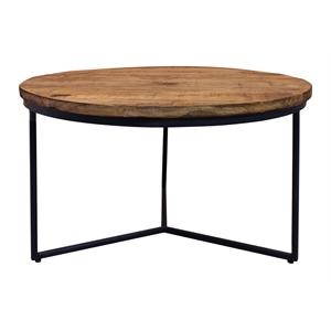 Harper 32&quot Round Solid Wood Coffee Table on Sturdy Iron Base
