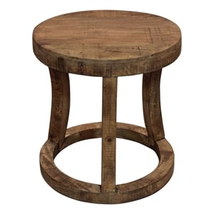 koda solid wood round accent stool with circle base in natural brown finish