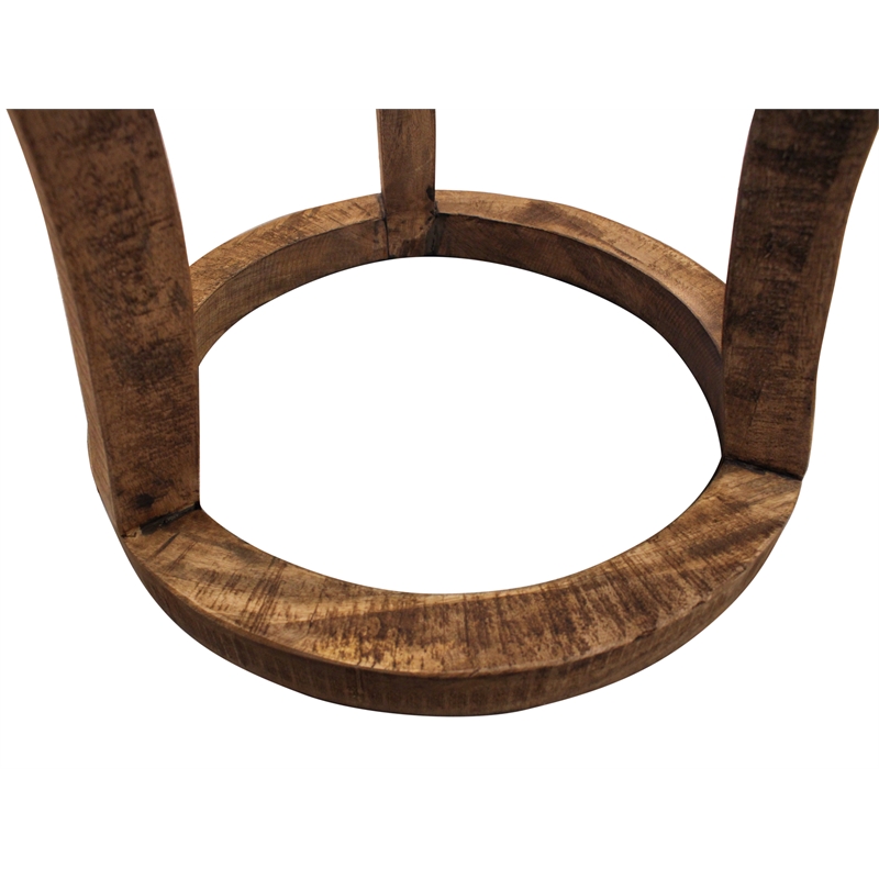 Koda Solid Wood Round Accent Stool With Circle Base in Natural Brown Finish